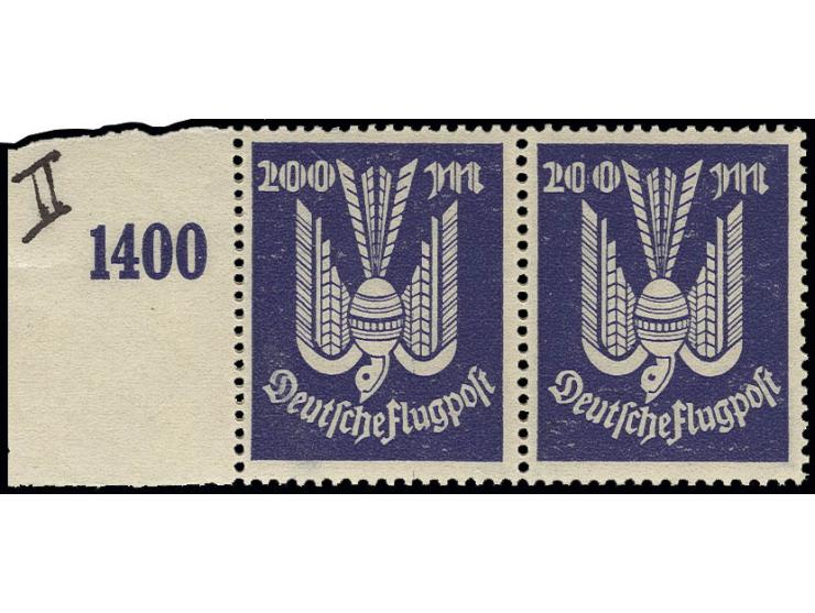 Flugpost 200 M. mit Plattenfehler "rechter Bogen der ersten Null von 200 fehlt" im waagerechten Paar mit Normalmarke und link