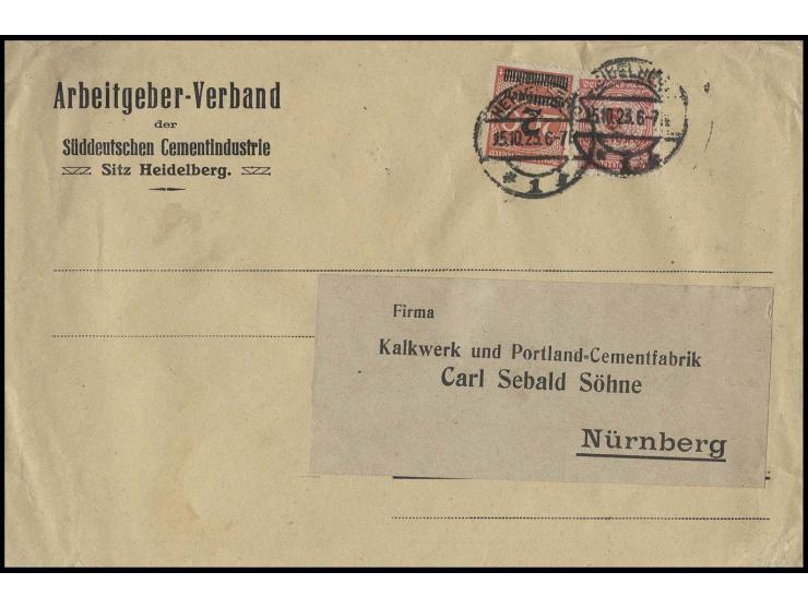 2 Mio. auf 200 M. orangerot mit Zusatzfrankatur Mi.-Nr. 317 auf portogerechtem Bedarfsbrief von "HEIDELBERG 15.10.23" nach Nü