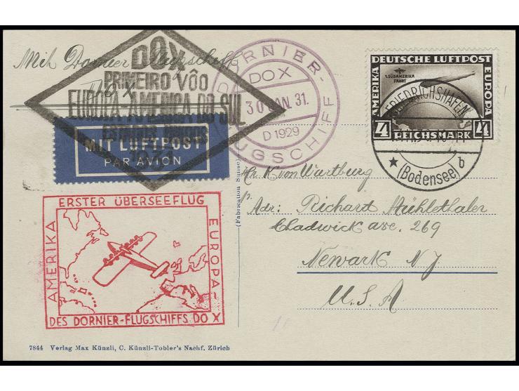 4 M. mit Stempel "FRIEDRICHSHAFEN 13.11.30" auf Do-X-Karte nach USA, Kabinett (Mi. 500,-)
