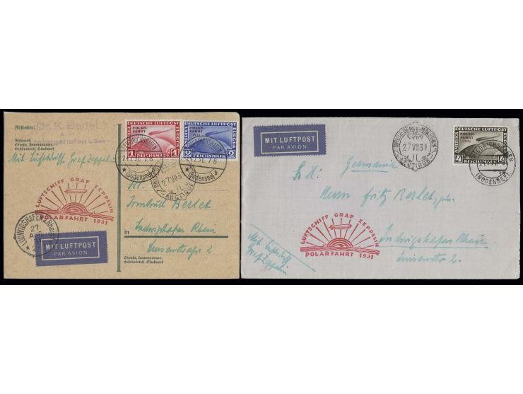 1931, Polarfahrt 1-4 M. kpl. auf Karte und Brief der Polarfahrt, Pracht (Mi. 1.670,-)