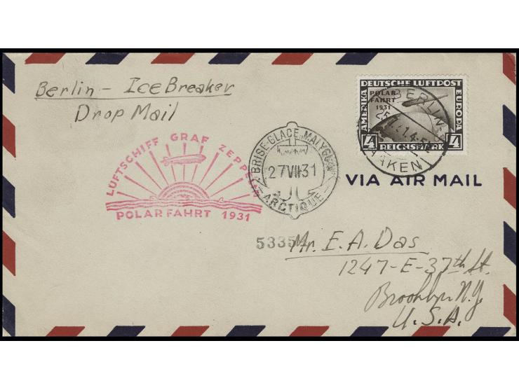 4 M. mit Stempel "BERLIN-STAAKEN 25.7.31" auf Zeppelin-Brief  der Polarfahrt bis Malygin (Sieger 119 H), Kabinett (Mi. 1100,-