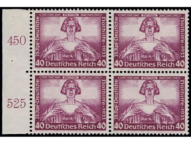 Wagner 3-40 Pfg. kpl. im 4er-Block-Satz mit rechtem Rand, jeweils die unteren beiden Marken postfrisch (ein Wert 25 Pfg. mit 
