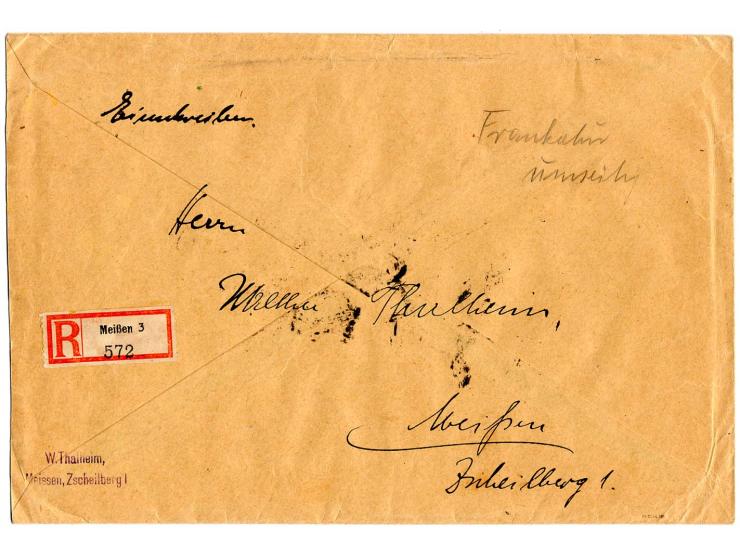 dito, rückseitig auf philatelistischem Orts-R-Brief von "MEISSEN 30.6.94", Pracht, sign. und Fotoattest Peschl BPP
