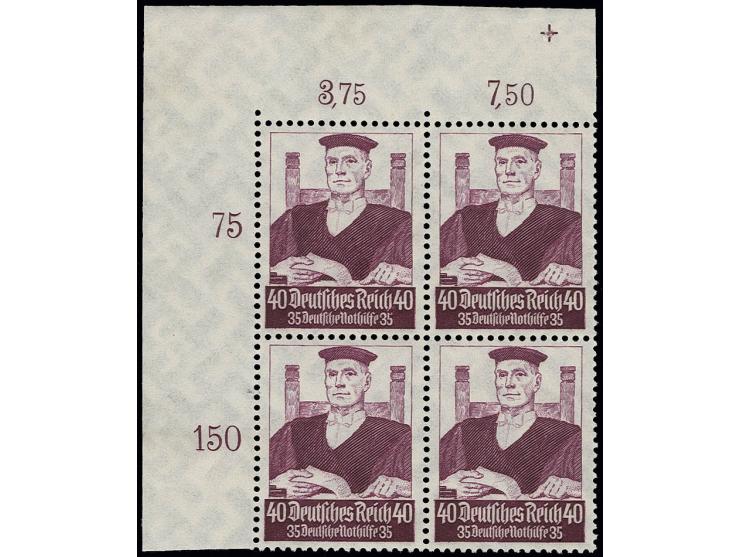 Stände 3-40 Pfg. kpl. in 4er-Blocks aus der linken oberen Bogenecke (im Rand mit Falzresten), Marken postfrisch, Kabinett (Mi