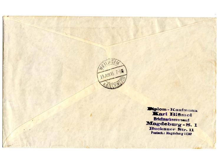 dito, mit Sonderstempel "CRANZ-ROSSITTEN 27.6.35" auf R-Brief mit Sonder-R-Zettel nach Weilheim mit Ankunftsstempel, Pracht, 