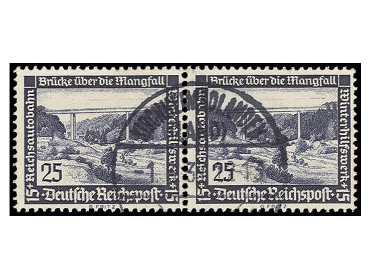 WHW 25 Pfg. mit senkrechter Gummiriffelung, waagerechtes Paar, gestempelt "KIRCHHEIMBOLANDEN (LAND) 1.3.37" Pracht, Fotoattes