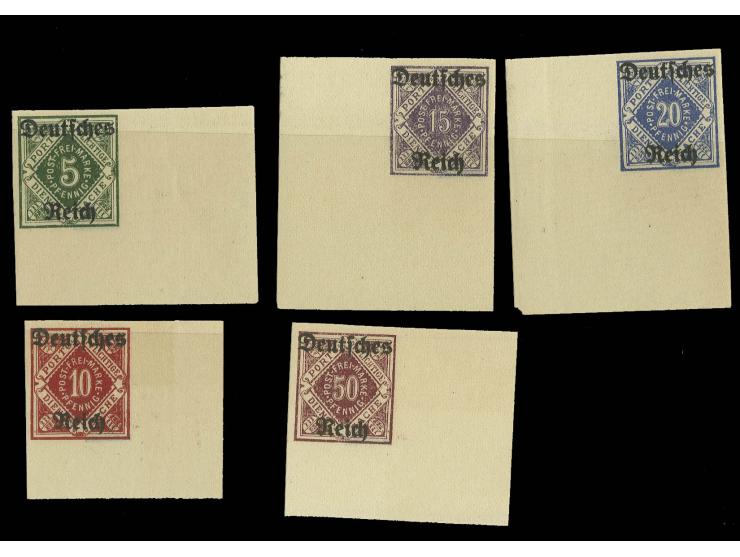 Württemberg Abschied 'Portopflichtige Dienstsache' 5-50 Pfg. kpl. ungezähnt, alle aus unteren Bogenecken, postfrisch, sign. K