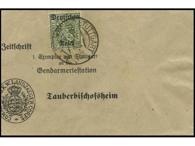 5 Pfg. als portogerechte Einzelfrankatur auf Drucksachen-Streifband von "STUTTGART 17.4.20" nach Tauberbischofsheim, Marke mi