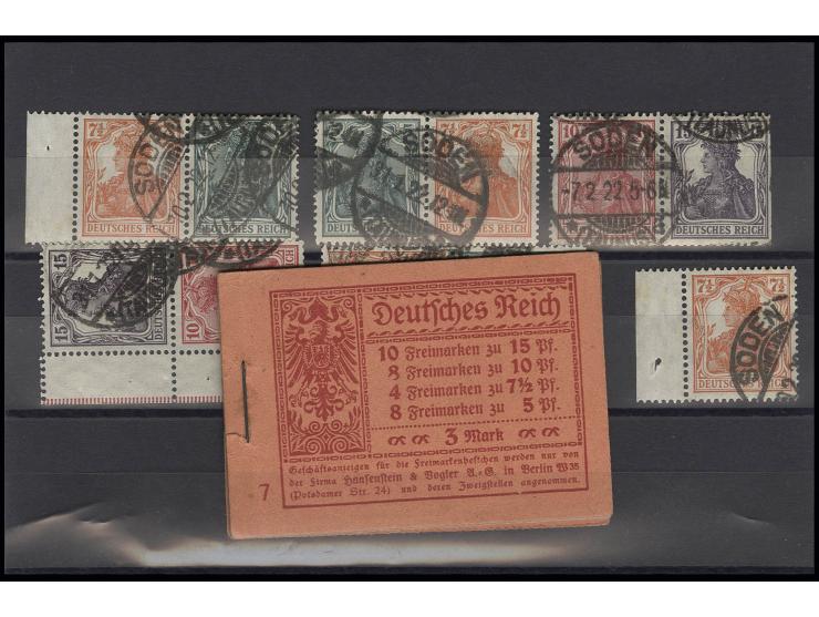 1918/19, Markenheftchen Germania mit O-Nr. "7", jedes H-Blatt 4fach gestempelt "SODEN 8.2.22", Deckel aufgefaltet und an der 