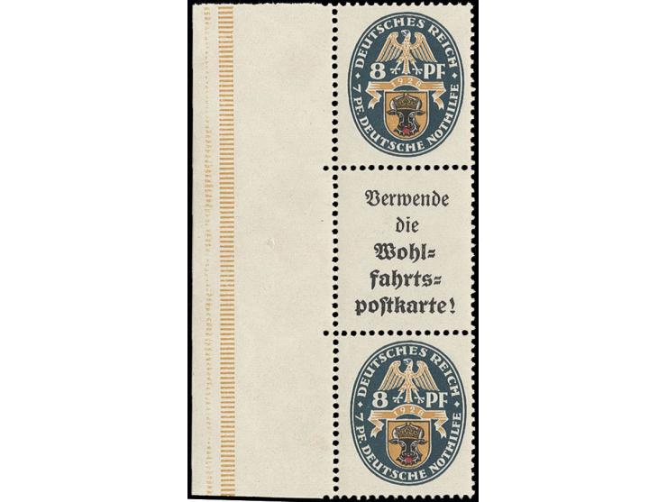 1928, Nothilfe 8+A1.1.+8 Pfg. mit linkem Rand, postfrisch, Gummi minimal getönt, sonst Pracht (Mi. 2.000,-)