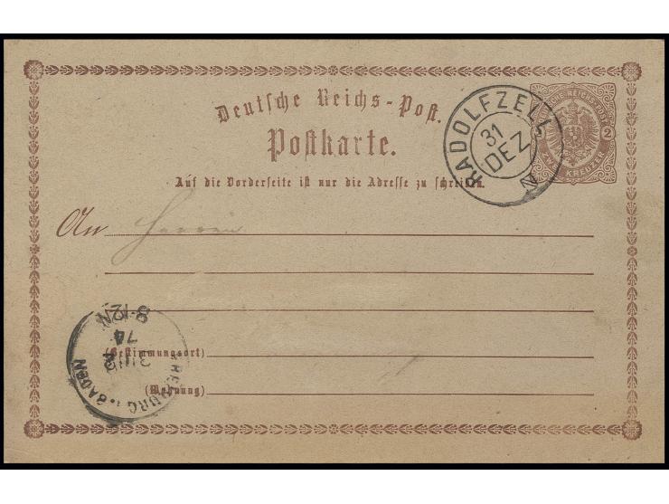 Karte 2 Kr. mit klarem Baden-DKr. "RADOLFZELL 31 DEZ" als Letzttagsstempel auf Karte nach Freiburg mit vorderseitigem Ankunft