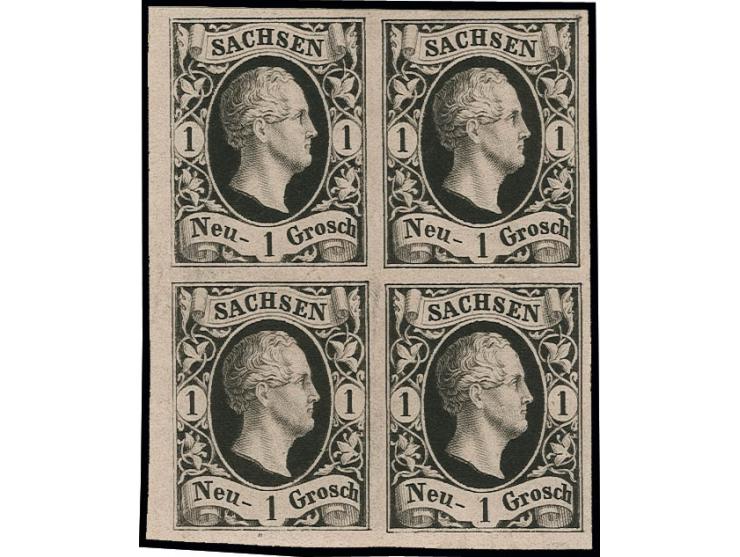 1 Neugroschen auf mattgraurot, Type II, 4er-Block, allseits breit- bis überrandig, ungebraucht mit Originalgummi, Luxus, sign