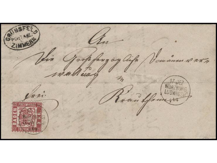 STEMPEL: "17 DEZ WÜRZBURG LUDWIGSH Z 62", EKr. klar als Entwerter und nebengesetz auf rückseitig nicht ganz kpl. Faltbrief mi