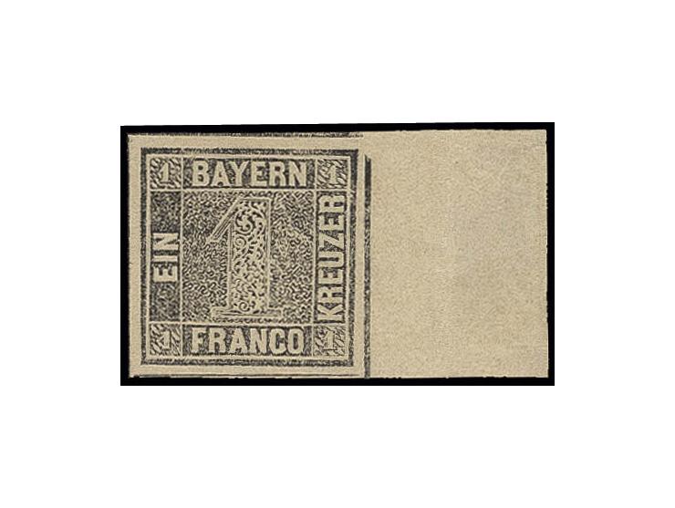 1849/50, Platte 1: 1 Kr. grauschwarz, allseits breitrandig, rechts mit 17mm Bogenrand, ungebraucht mit Falzrest nur im äußere