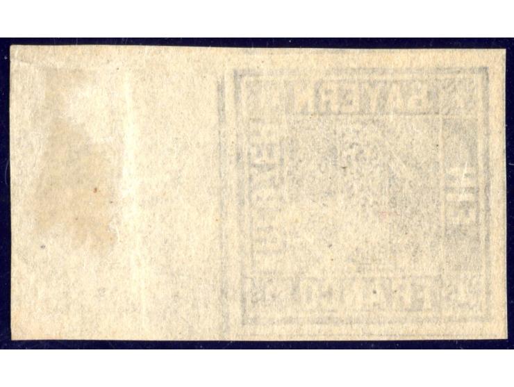 1849/50, Platte 1: 1 Kr. grauschwarz, allseits breitrandig, rechts mit 17mm Bogenrand, ungebraucht mit Falzrest nur im äußere