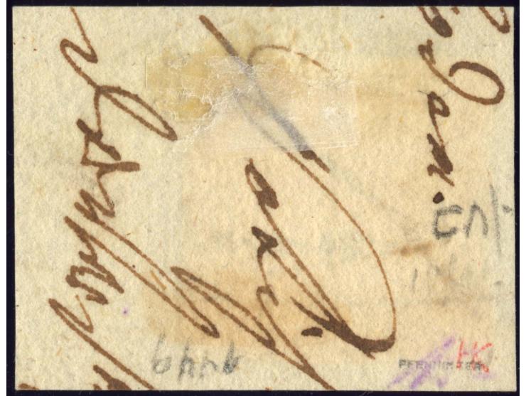 6 Kr. rötlichbraun, allseits breitrandig mit Zwischenlinien an 3 Seiten, mit klarem Halbkreisstempel "SULZHEIM 29/5" auf Brie