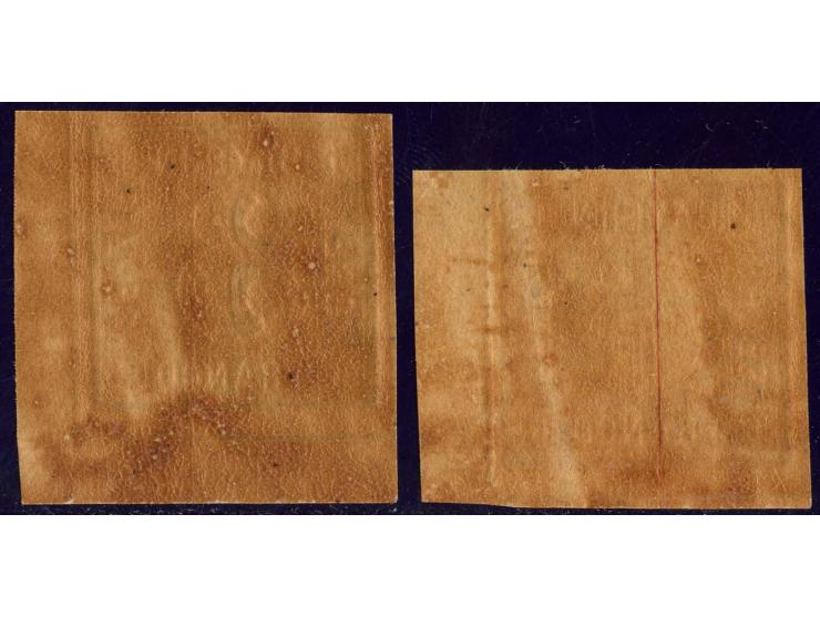 3 Kr. blau, Platte 5, und 6 Kr. braun, Platte 3, je breitrandige rechte untere Bogenecke, postfrisch, Luxus, jeweils Kurzbefu