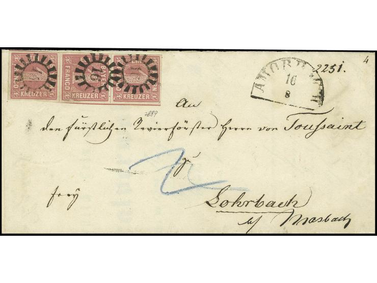 1 Kr. dunkelrosa im senkrechten 3er-Streifen, dabei mittlere Marke mit Plattenfehler "Kerbe in rechter Randlinie", voll- bis 