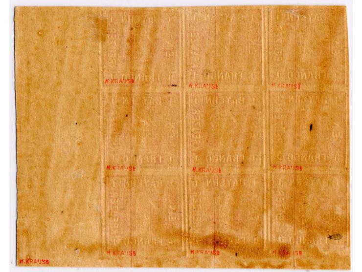 Platte 2: 1 Kr. rosa im 9er-Block aus der rechten unteren Bogenecke, schöne frische tiefe Farbe, allseits breit gerandet mit 