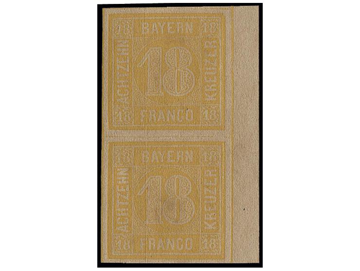 18 Kr. gelborange im senkrechten Paar, allseits breitrandig mit ca. 5 mm rechtem Bogenrand, postfrisch, Kabinett, Kurzbefund 