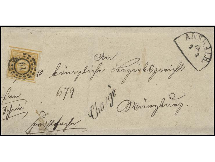 18 Kr. gelborange, allseits breit- bis überrandig, links mit ca. 14 mm Bogenrand, mit zentrisch klarem oMR "19" und nebengese