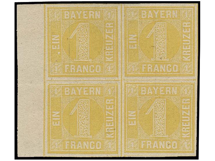 1862, Farbänderung: 1 Kr. gelb in schöner frischer Farbe, 4er-Block, allseits breitrandig, links mit 8 mm Bogenrand, ungebrau