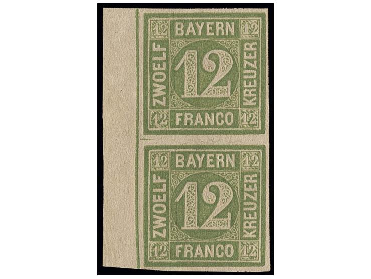 12 Kr. grün im senkrechten Paar, allseits breit- bis überrandig, links mit ca. 5 mm Bogenrand, postfrisch, Luxus, Fotobefund 
