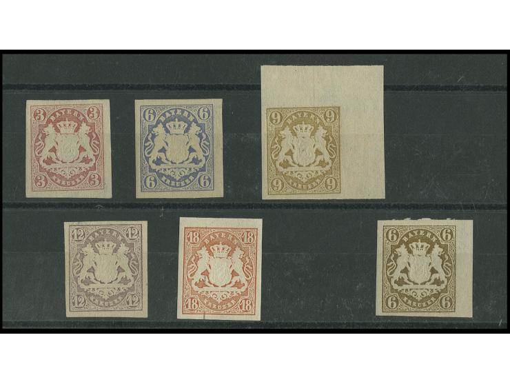 3 Kr.-18 Kr. sowie Farbänderung 6 Kr. braun, alle breitrandig und farbfrisch, 9 Kr. aus der rechten oberen Bogenecke, ungebra