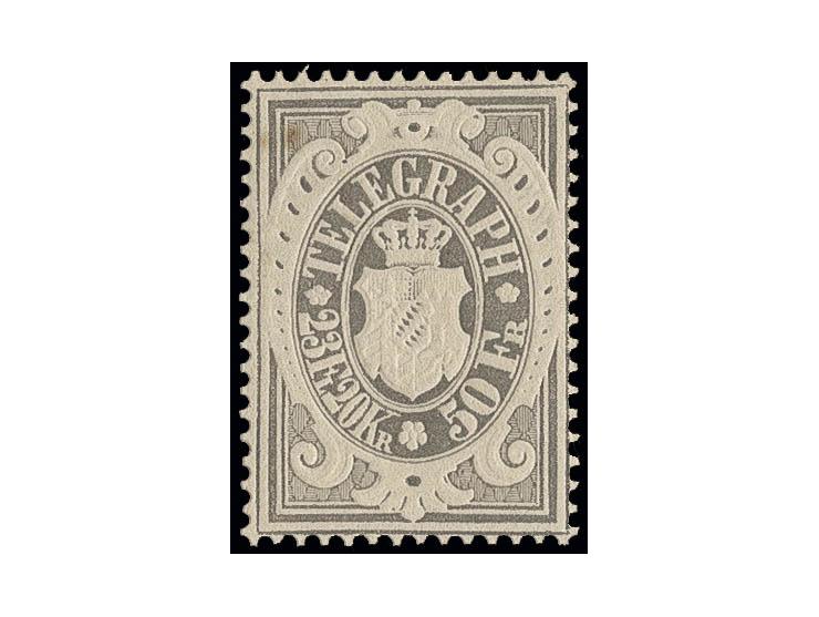 TELEGRAFENMARKEN: 1870, 50 Fr. grau, farbfrisch mit guter Zähnung, sauber ungebraucht, bis auf zwei kleine Stockflecken in ei