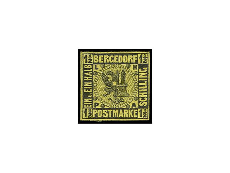 1861, Probedruck 1 1/2 Sch. auf dunkelgelb, allseits breitrandig, ungebraucht mit Originalgummi, Kabinett, sign. Decker