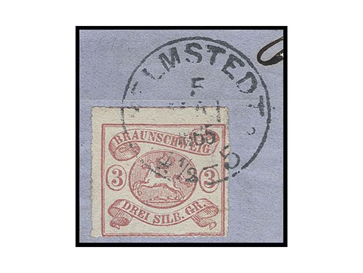 3 Sgr. lilarot gestempelt "HELMSTEDT 5 Mai 1865" auf Briefstück, Pracht