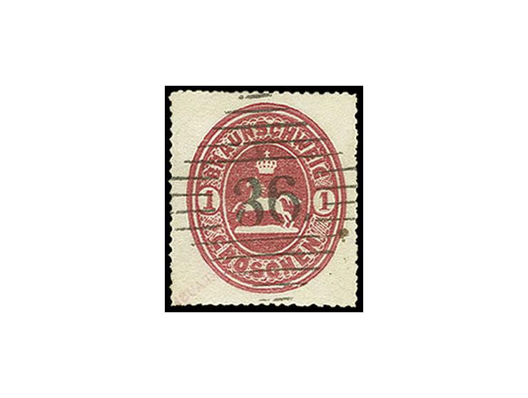 1865, 1 Gr. rosa, farbfrisch und gut durchstochen mit ideal zentrisch abgeschlagenem Nummernstempel "36" SALDER (dünne Strich