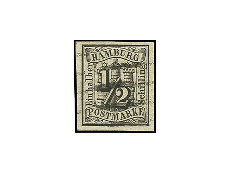 ½ Sch. schwarz, allseits breitrandig und farbfrisch mit sauberem Balkenstempel, Kabinett, handschriftlich sign. W. Engel mit 