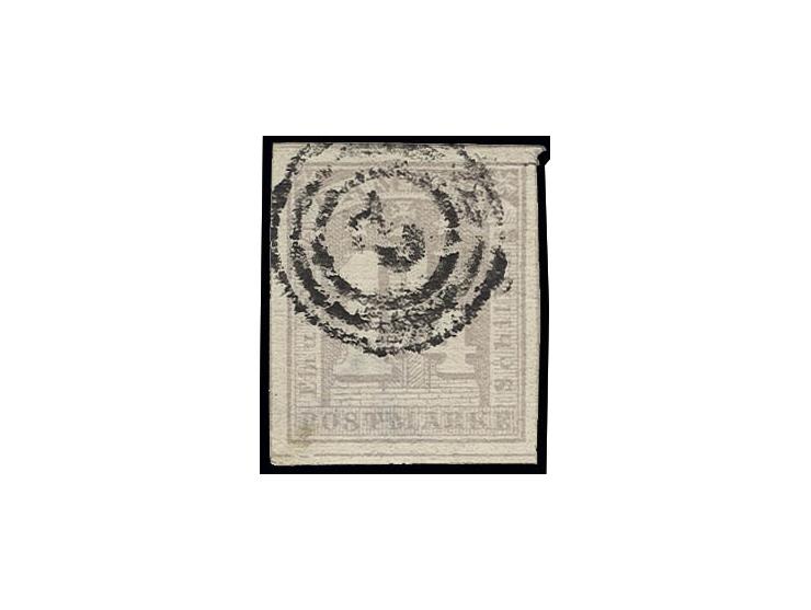 1864, 1¼ Sch. hellflieder, schöne Farbe und allseits breitrandig mit Teilen aller 4 Zwischenlinien, unten unmerkliches kleine