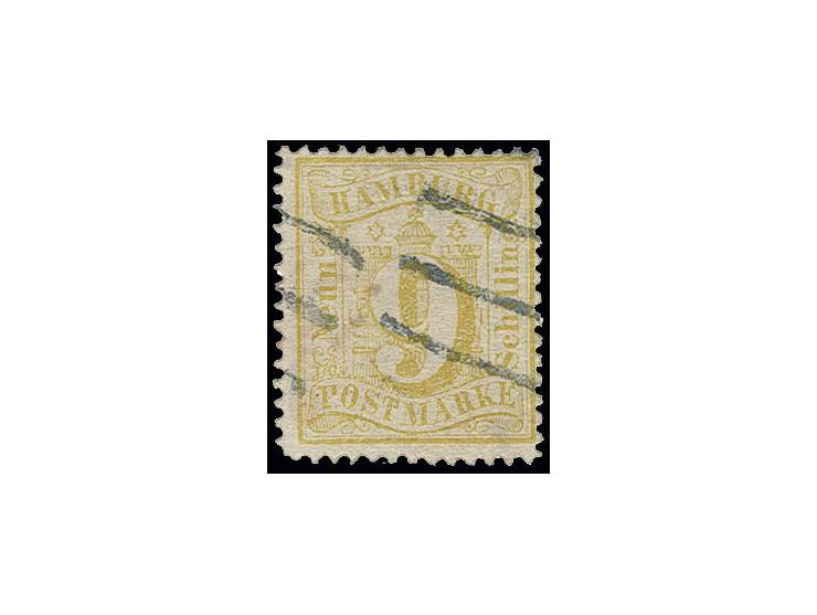 9 Sch. gelb mit sauberem Strichstempel, rechts nachgezähnt, optisch ansprechend, sign. Brettl und H. Krause (Mi. 2.600,-)