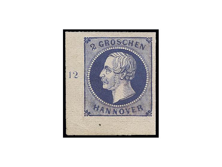 2 Gr. blau aus der linken unteren Bogenecke mit Plattenfehler "geschwungene 2", farbfrisch und gut gerandet, postfrisch, Kabi