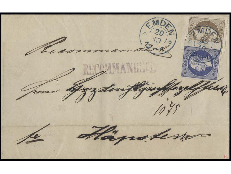 3 Gr. braun, Unterrandstück mit allseits gutem Durchstich zusammen mit geschnittener Ausgabe 2 Gr. blau, rechtes Randstück mi