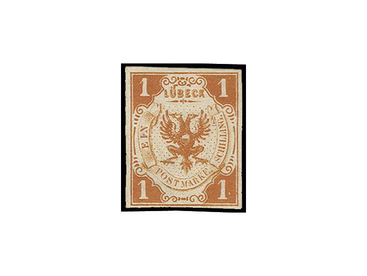 1859, mit Wasserzeichen: 1 Sch. schwärzlichorange, farbfrisch und allseits voll- bis breitrandig geschnitten, ungebraucht ohn