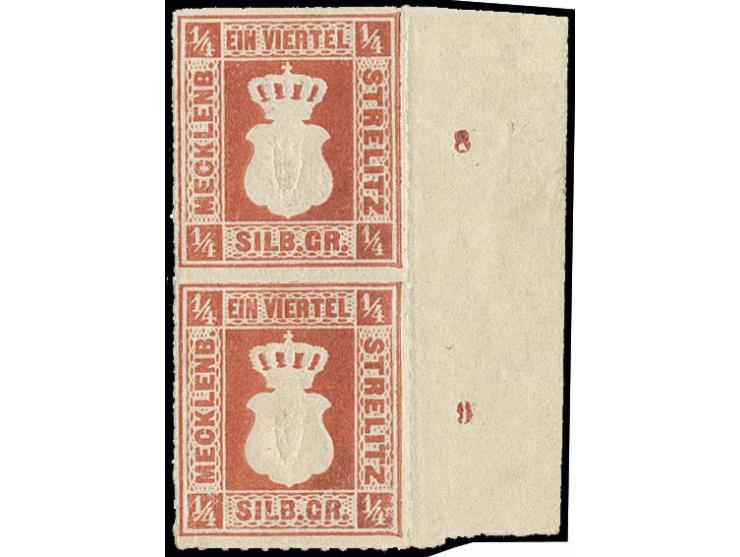 1864, ¼ Sgr. schwärzlichorange, senkrechtes Paar mit rechtem Bogenrand mit Reihenzählern, ungebraucht mit minimalen Gummimäng
