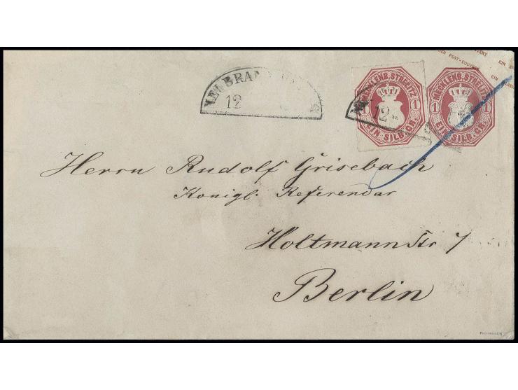 2. Ausgabe 1 Sgr. rosa, gut durchstochen mit Segmentstempel "NEUBRANDENBURG 12 .. " auf Ganzsachenumschlag 1 Sgr., der Wertst