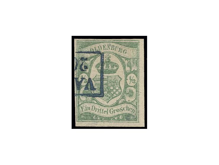 1/3 Gr. blaugrün, voll- bis breitrandig mit Ra2 von Varel, Kabinett, sign. Kauert und Fotoattest Stegmüller BPP