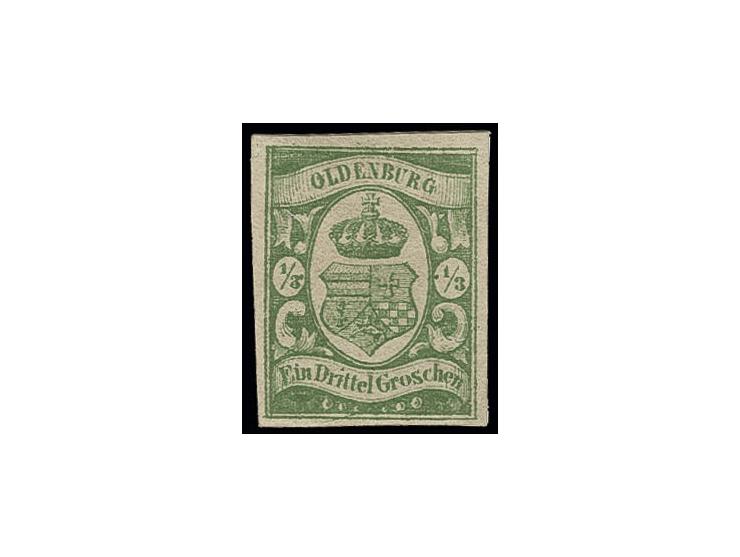 1/3 Gr. moosgrün, farbfrisch und allseits voll- bis breitrandig, sauber ungebraucht, Kabinett, sign. Pfenninger und Fotoattes