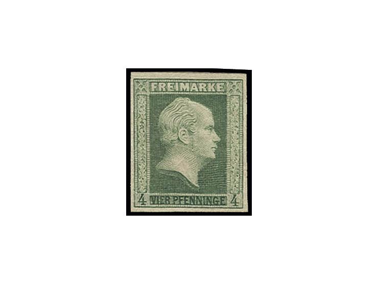 1856, 4 Pf. dunkelgrünlicholiv, farbfrisch und allseits gut gerandet, postfrisch, Kabinett, Befund Brettl ex Dr. Rueger