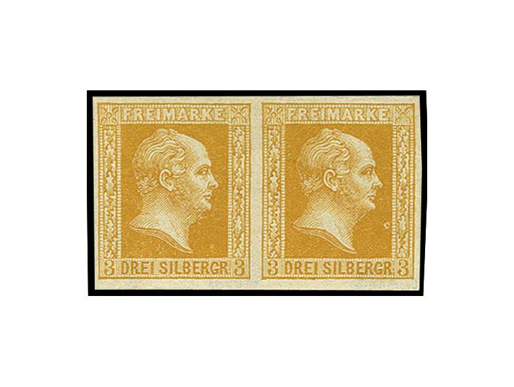 3 Sgr. dunkelorange im waagerechten Paar, voll- bis breitrandig und sehr schön farbfrisch, ungebraucht mit Originalgummi, ger