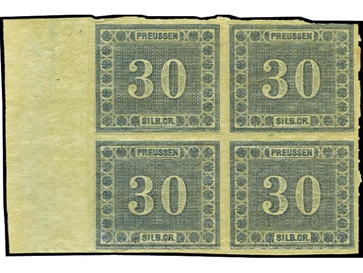 30 Sgr. blau im 4er-Block vom linken Bogenrand, postfrisch, für diese Ausgabe in hervorragender Erhaltung, seltene Einheit