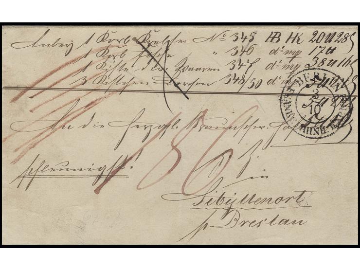 "BERLIN FRANKF. BAHNHOF EXP. No.2 3/10" sauberer DKr. auf Paketbegleitbrief nach Sibyllenort, gute Erhaltung