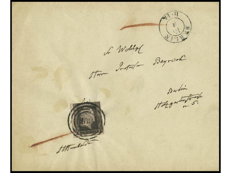 "A. v. Humboldt", eigenhändige Unterschrift, ähnlich einem Franchise-Vermerk vorderseitig auf Ortsbrief an "Sr. Wohlgeb. Herr