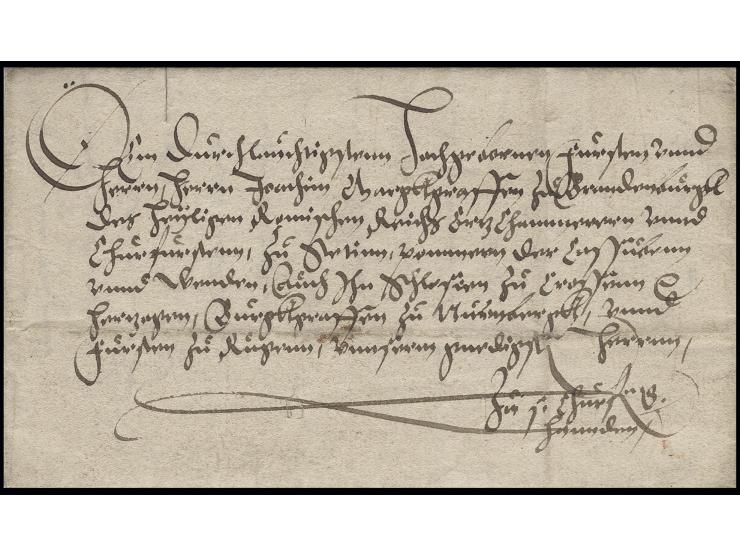 1554, Brief des Grafen von Mansfeld an Kurfürst Joachim II. (1535-1571) mit seltenem Vermerk: "Zu churfürstl. Handen". Briefe
