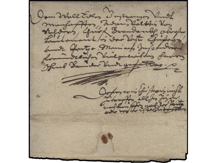 1631, Militärkurierbrief vom 1. Dezember an den kurfürstlich brandenburgischen Obristen Leutnant Adam Valentin von Redern "in
