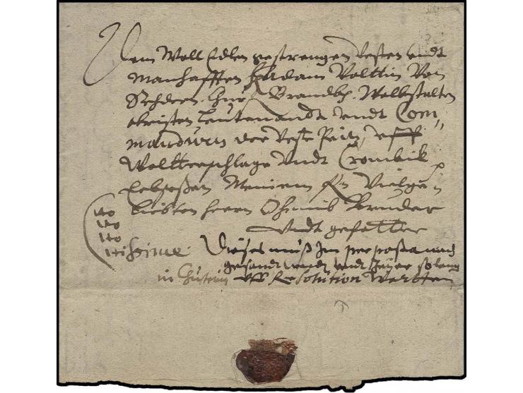 1632, durch Dragoner beförderter Militärkurierbrief an Oberstleutnant Valentin von Redern, Kommandant der Festung Peitz mit "